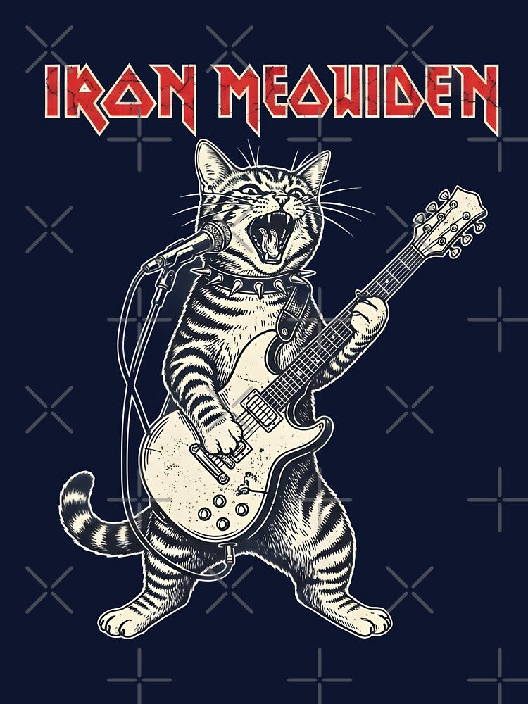 A Heavy Metal Cat Rocks Out On Guitar And Vocals In An Iron Meowiden Shirt