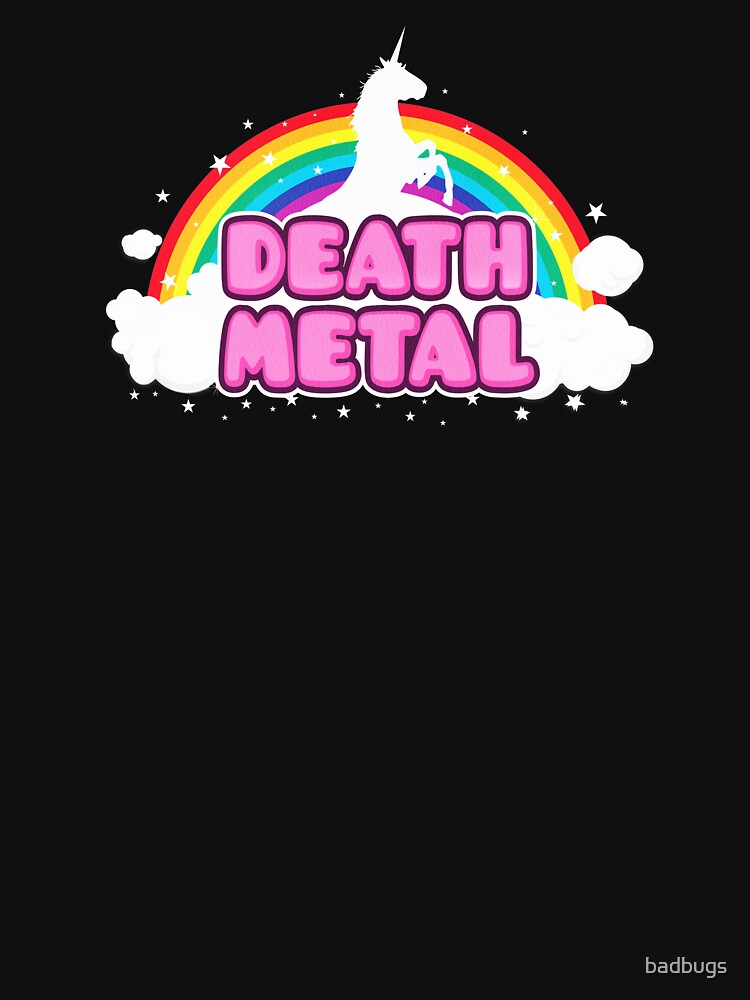 DEATH METAL! Funny Unicorn Rainbow Mosh Parody Design Shirt