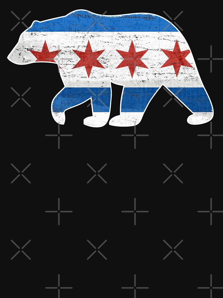 Chicago Flag Walking Bear Style Vintage Grunge State Lover Cute Shirt