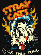 Retro Feline Rocker In Vintage Style Black Shirt