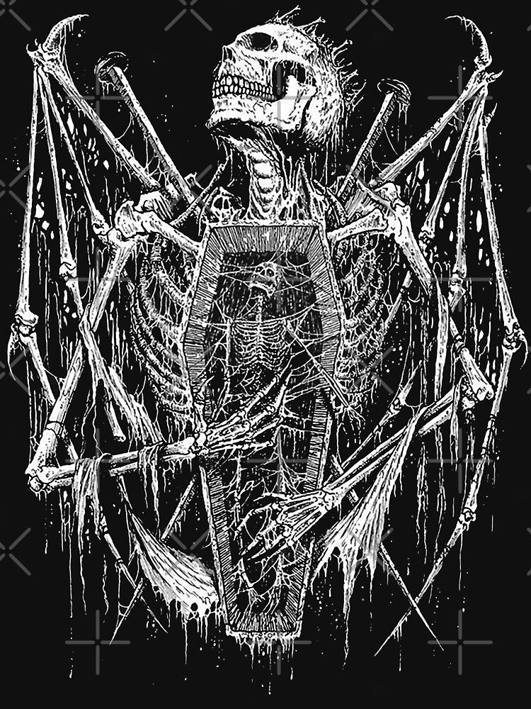 Death Skeleton Demon Angel Coffin Black White Shirt
