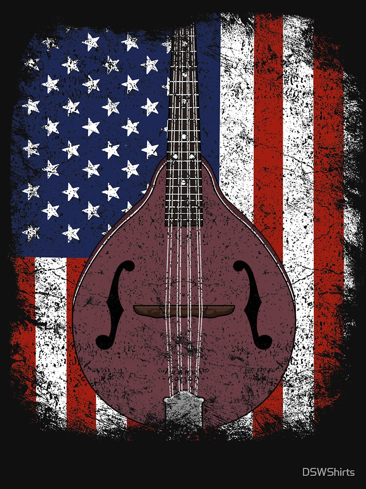 Retro Mandolin Vintage Country Music American Flag Bluegrass Shirt