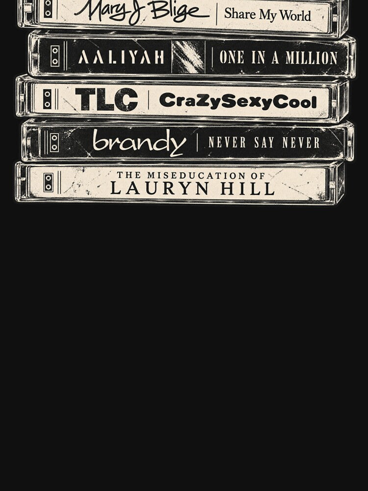 90s R&B Cassette Stack Mary J Blige Aaliyah TLC Brandy Lauryn Hill Shirt