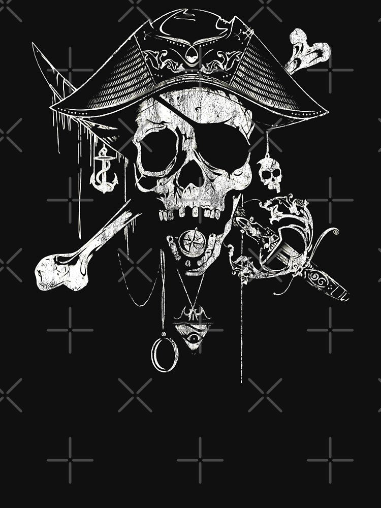 Pirate Skull Sword And Bones Jolly Roger Distressed Graphic Shirt