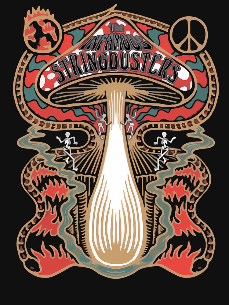Red Spotted Toadstool Mushroom Surrounded By Dancing Skeletons And Shirt