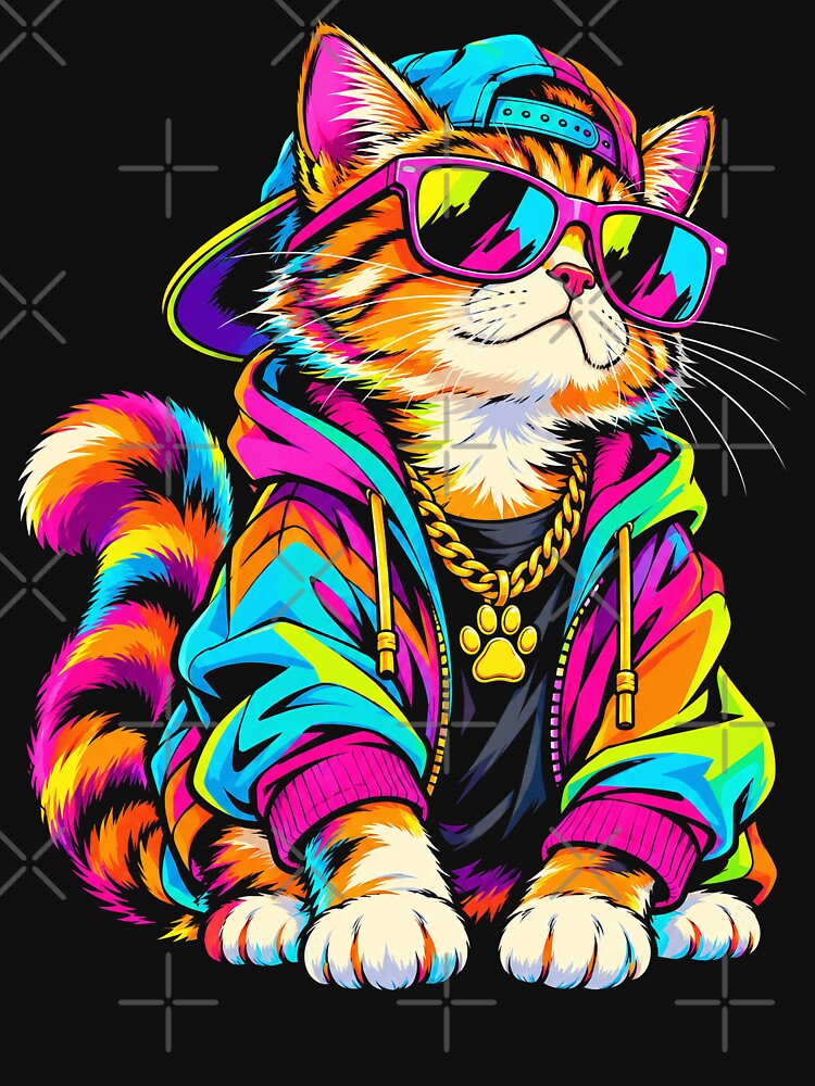 Colorful Hip Hop Cat With Sunglasses And Streetwear Shirt