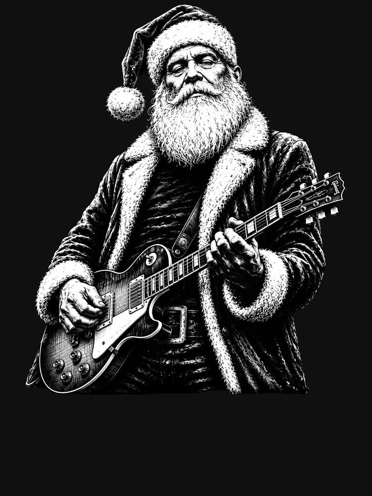 Rockin Santa Playing Electric Guitar Christmas Graphic Shirt
