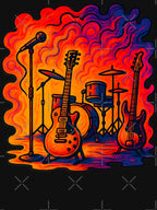 Rock And Roll Band Instruments Electric Guitar Drum Set Psychedelic Shirt