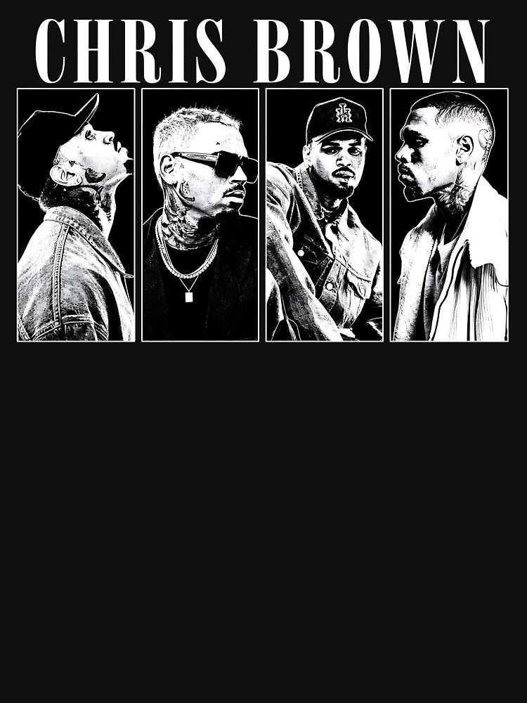 Breezy Chris Brown Black And White Portrait Collage Graphic Shirt