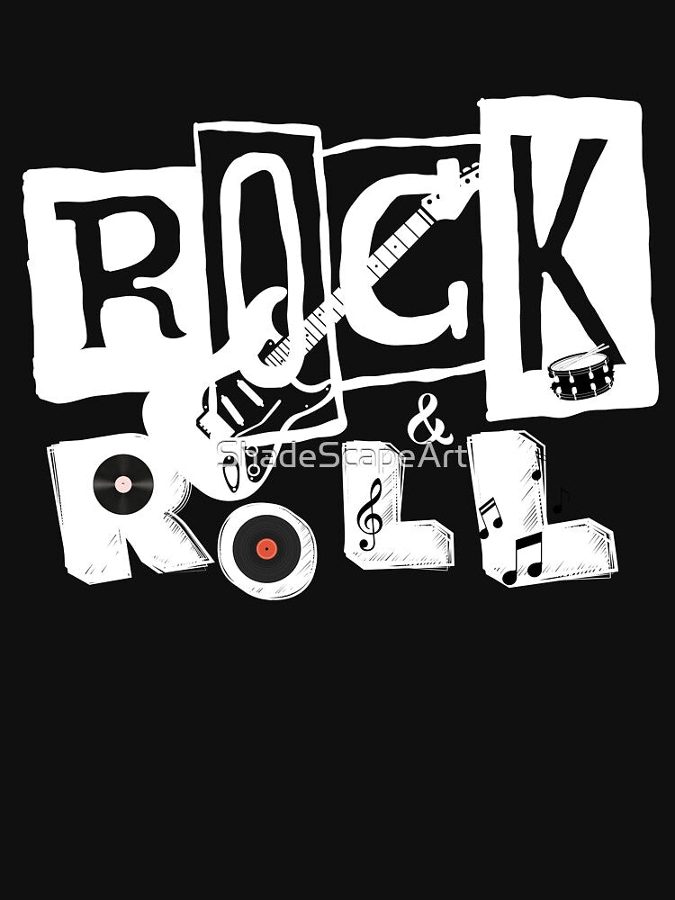 Black & White Rock Guitar Rock & Roll Design Shirt