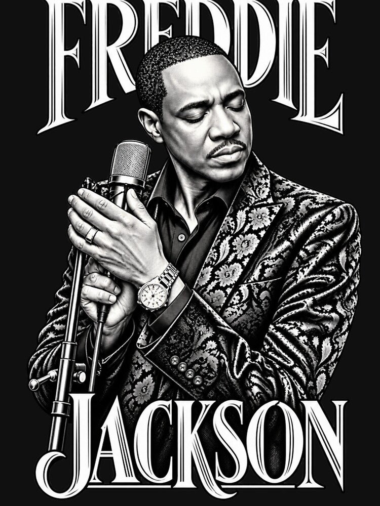 Freddie Jackson Patterned Jacket Microphone Emotional Pose Shirt