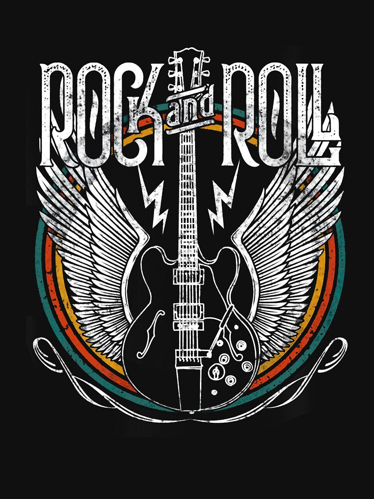 Distressed Vintage Retro 80s Rock & Roll Music Guitar Wings Shirt