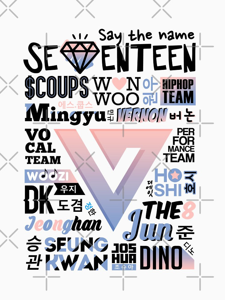 SEVENTEEN Font Collage Ver 2 Rose Quartz & Serenity Shirt