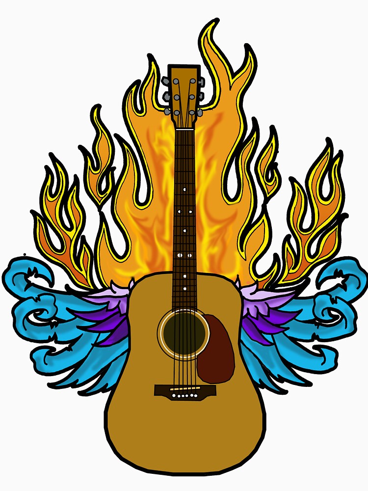 Hot Bluegrass Guitar Flaming And Winged Tattoo Shirt