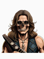 Rocker Skull With Long Hair Heavy Metal Skull Shirt