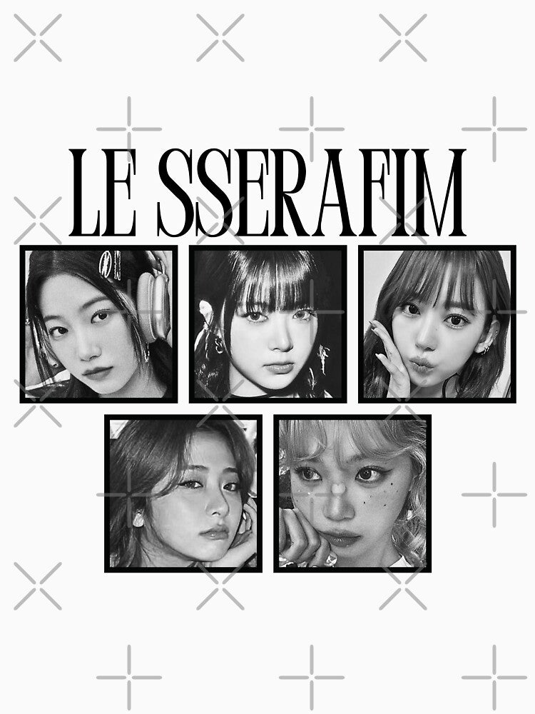 Le Sserafimm Kpop Girl Group Black And White Collage Design Shirt