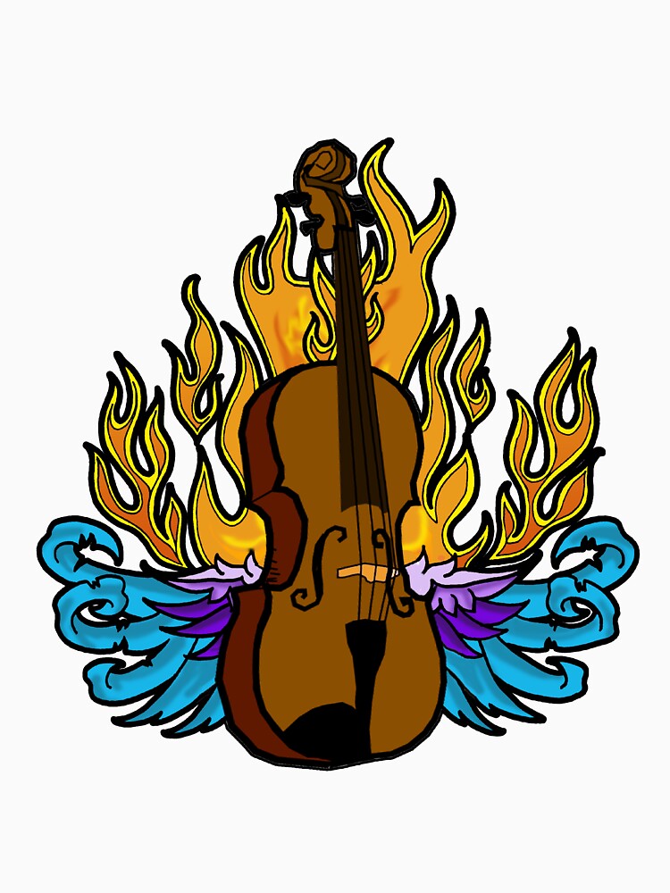 Bluegrass Fiddle Flaming Winged Tattoo Shirt