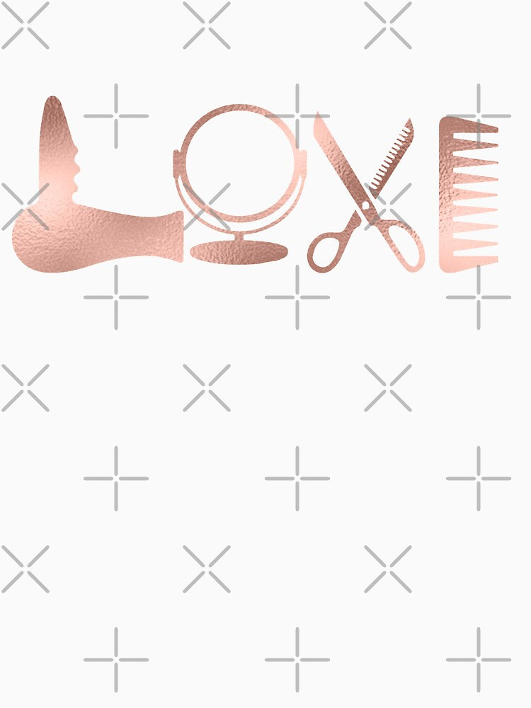 Rose Gold LOVE Scissors Hair Stylist Salon Shirt