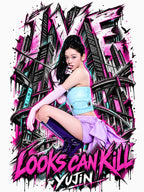 Yujin IVE Looks Can Kill Pink City Graphic Shirt