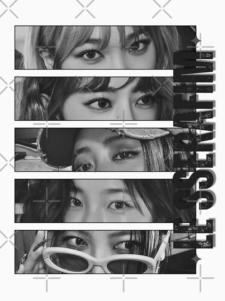 Le Sserafimm Eyes Full Group Kpop Girl Group Black And White Collage Shirt