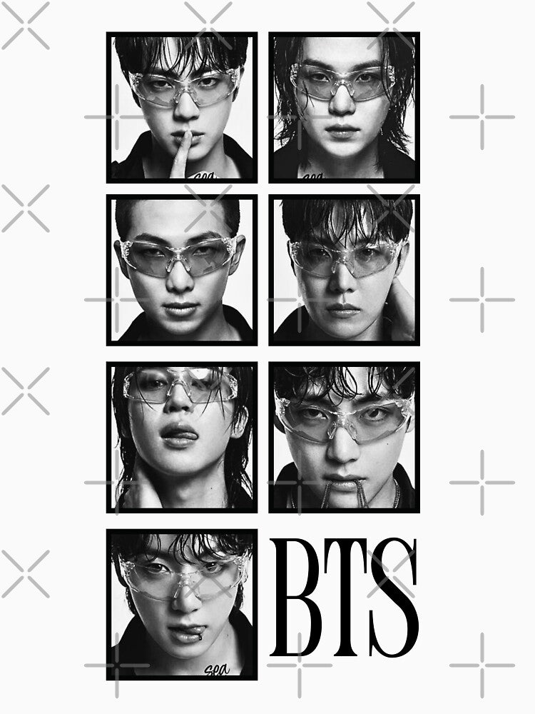 BTS Black And White Square Full Group Seven Artists One Journey K-pop Shirt