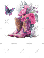 Pink Cowgirl Boots With Flowers And Butterflies Shirt