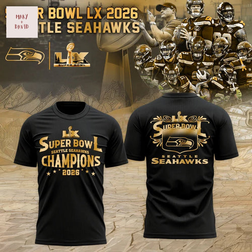 Seattle Seahawks Champions Super Bowl LX 3D T-Shirt - Black