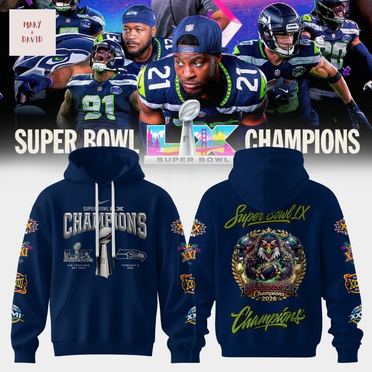 Seattle Seahawks Super Bowl LX Champions Hooide