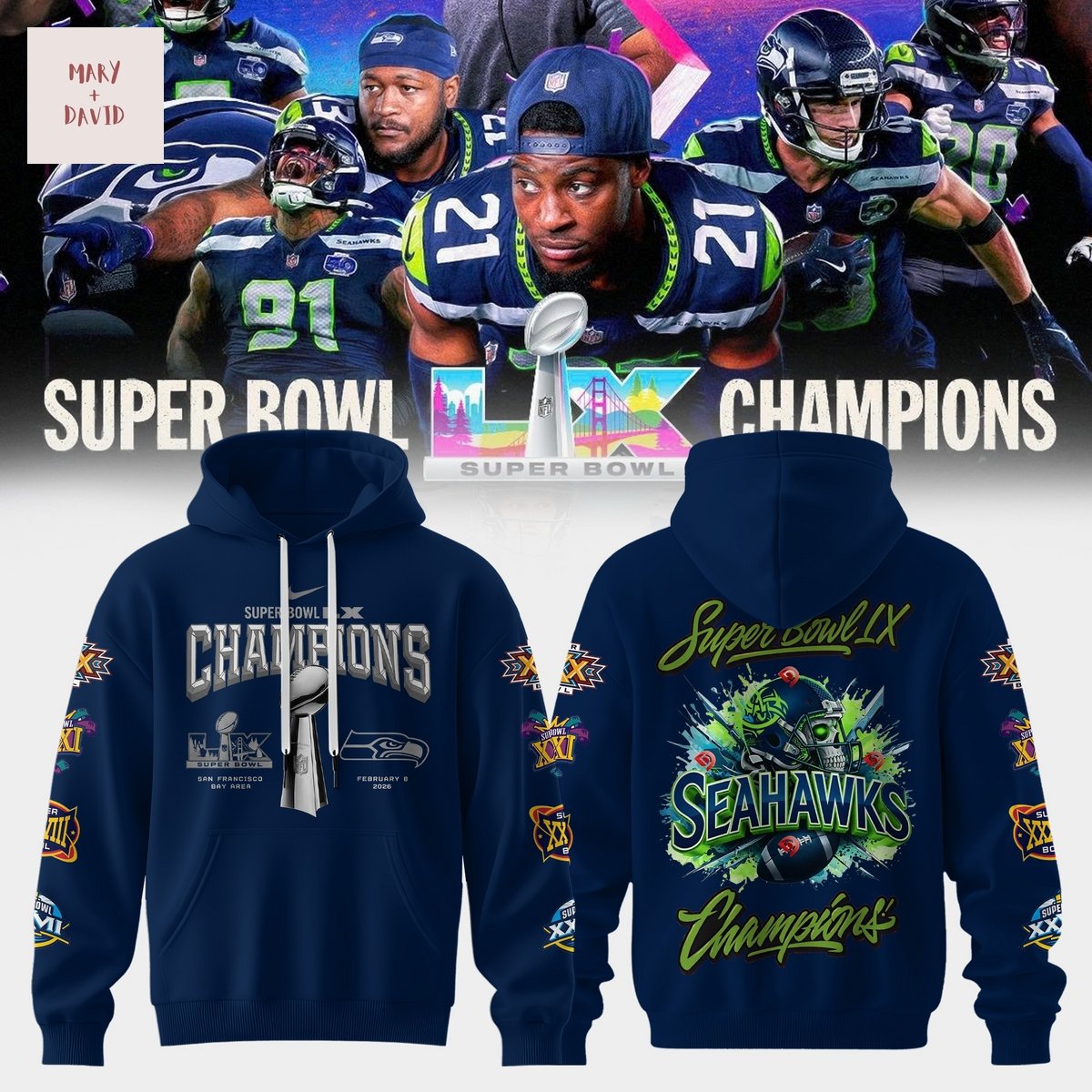 Seattle Seahawks Super Bowl LX Champions Skull Hooide