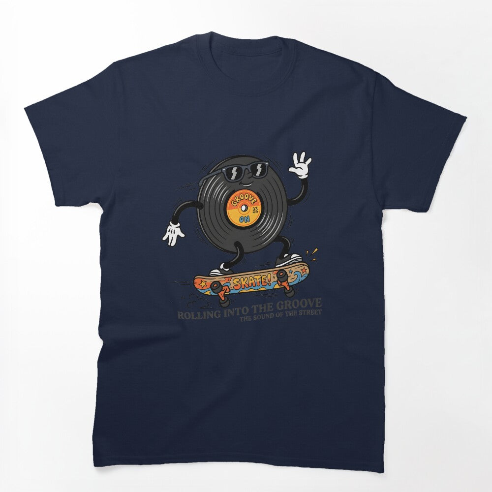 Vintage Vinyl Record Retro Cartoon Mascot Skater Art Shirt