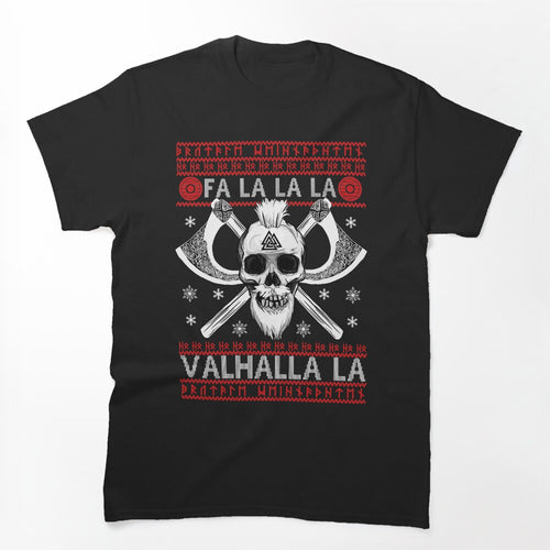 FA LA LA LA VALHALLA LA Bearded Skull Valknut Viking Ugly Christmas Shirt