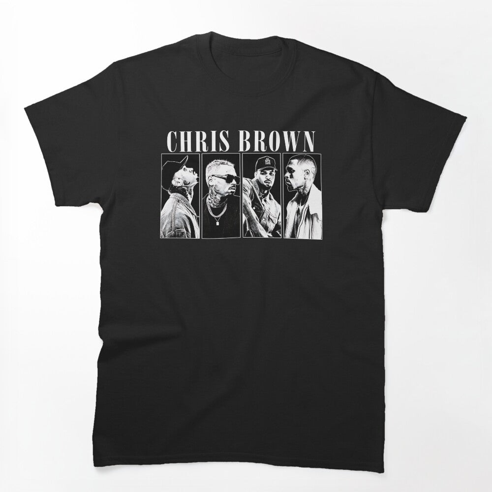 Breezy Chris Brown Black And White Portrait Collage Graphic Shirt