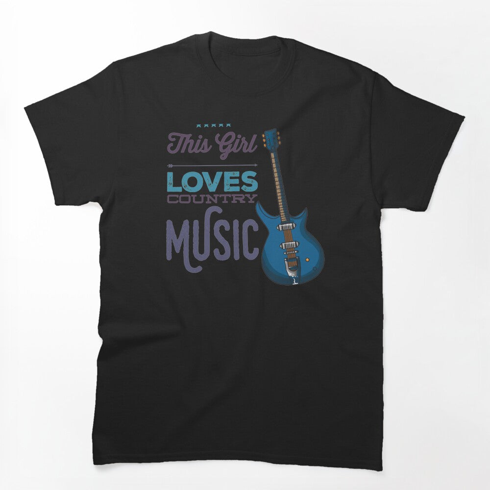 This Girl Loves Country Music With Electric Bass Guitar Blue Image Shirt