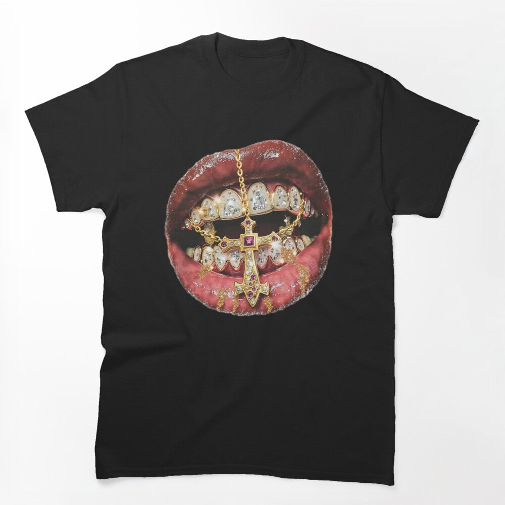 Gold Grill Lips Diamond Teeth Hip Hop Shirt