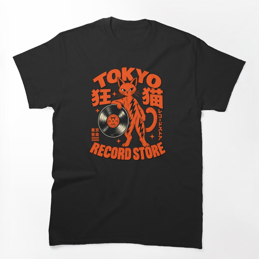 Tokyo Record Store Japanese Cat Vinyl Retro Music Design Shirt