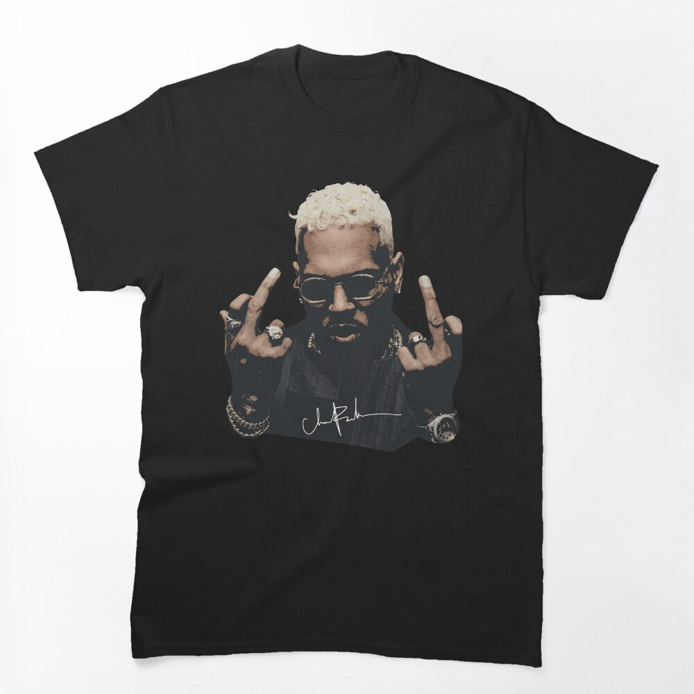 Chris- Brown Signature Middle Finger Graphic Streetwear Shirt