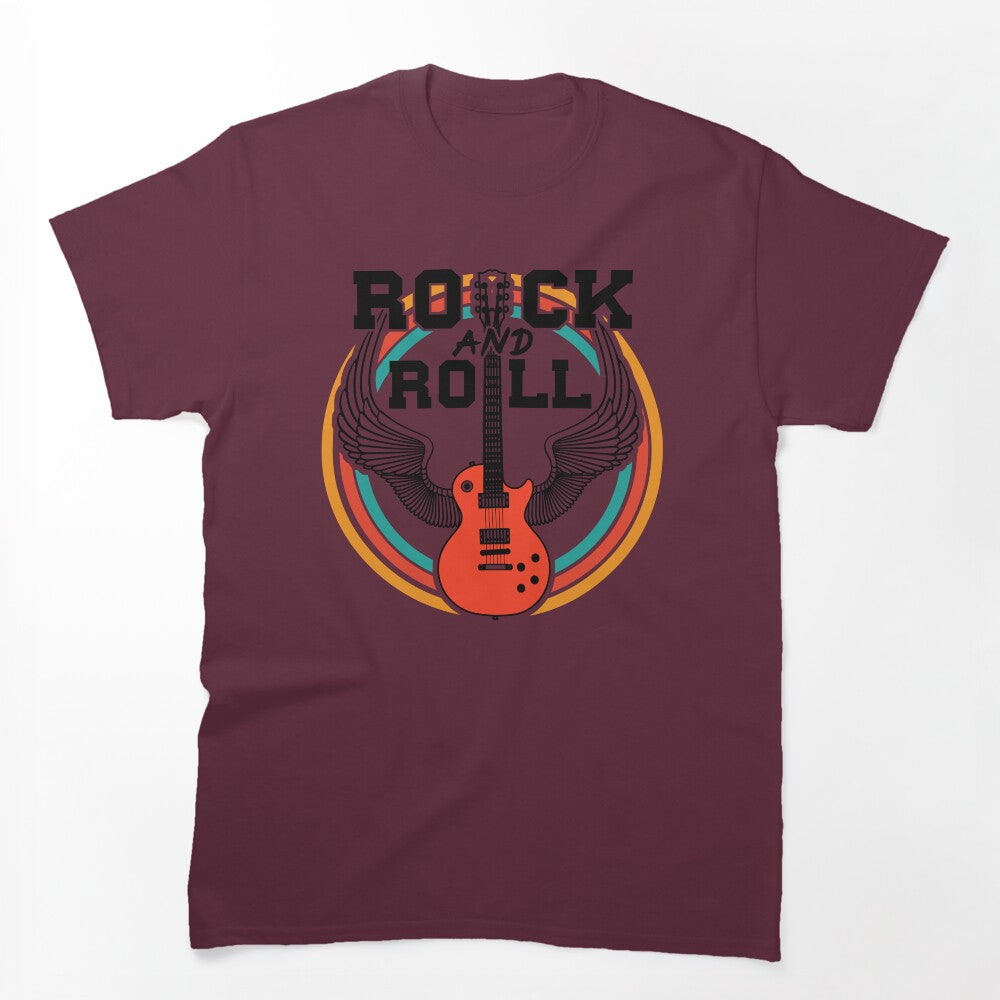 Vintage Retro Distressed 80s Rock & Roll Music Guitar With Wings Shirt