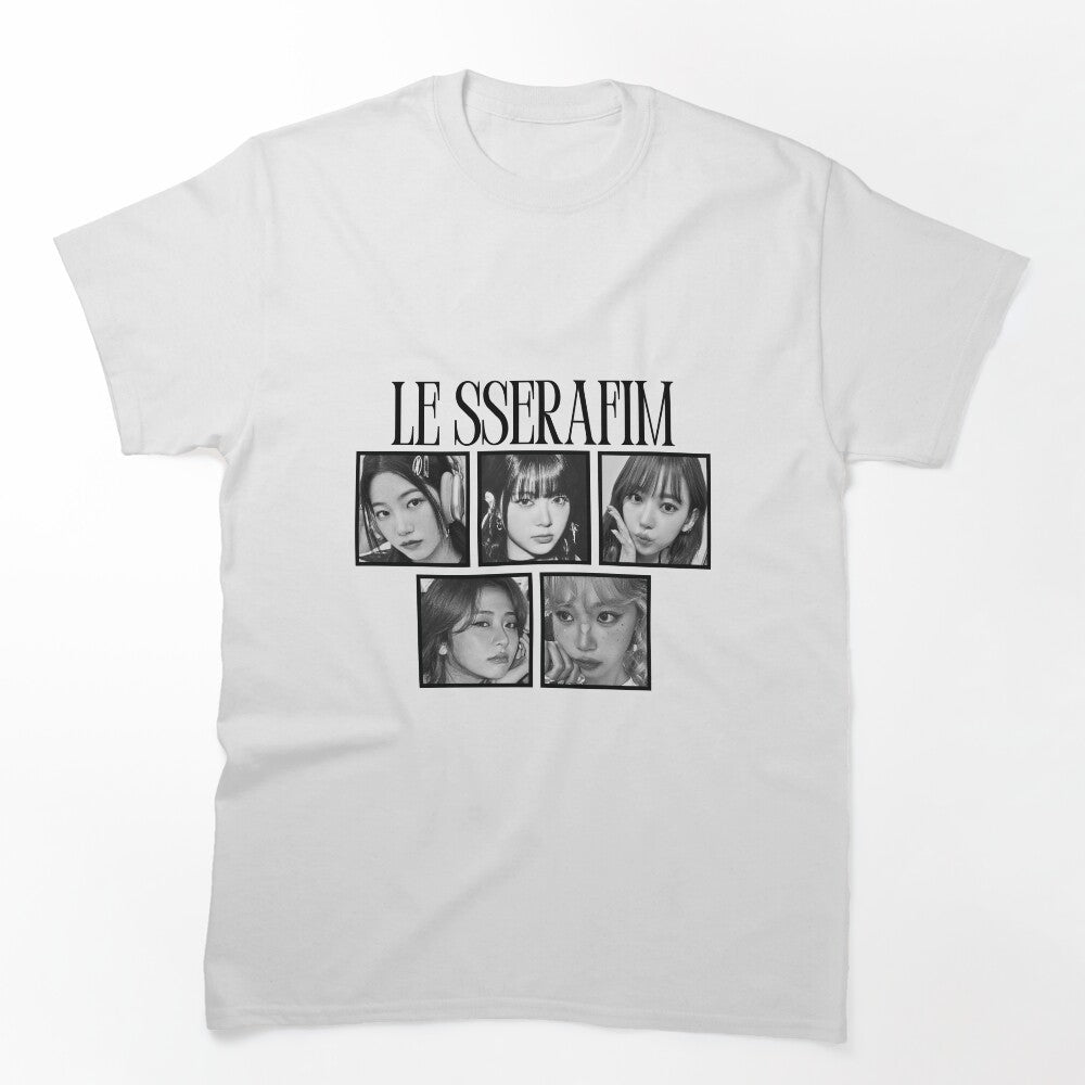 Le Sserafimm Kpop Girl Group Black And White Collage Design Shirt