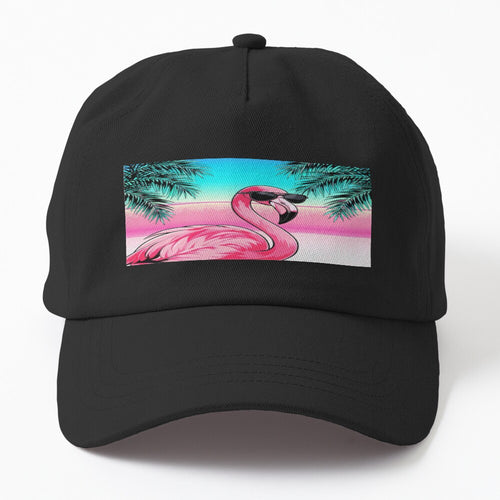 Neon Flamingo With Sunglasses Retro Synthwave Tropical Sunset Hat