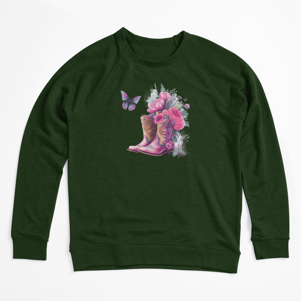 Pink Cowgirl Boots With Flowers And Butterflies Shirt