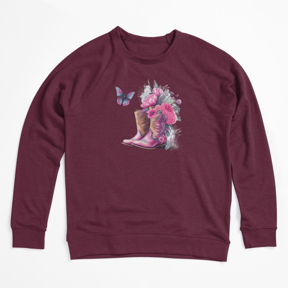 Pink Cowgirl Boots With Flowers And Butterflies Shirt