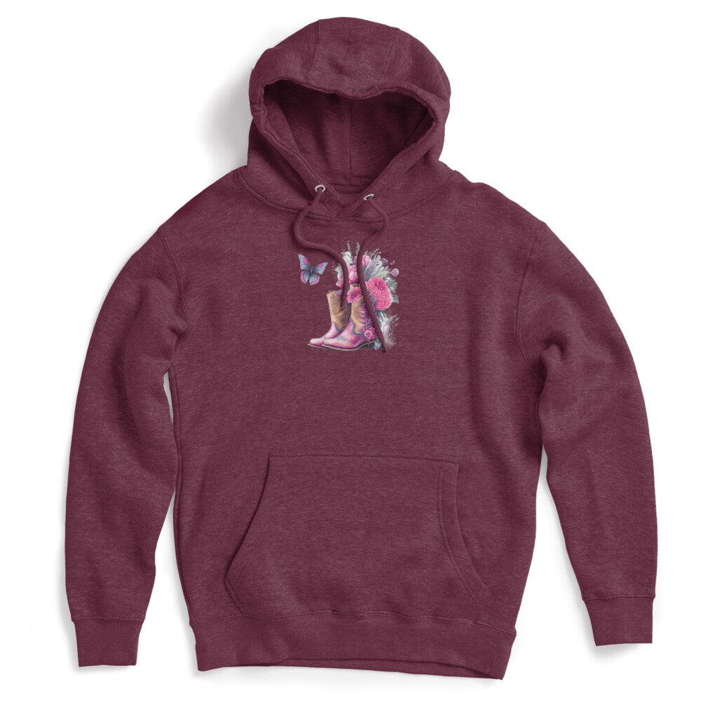 Pink Cowgirl Boots With Flowers And Butterflies Shirt