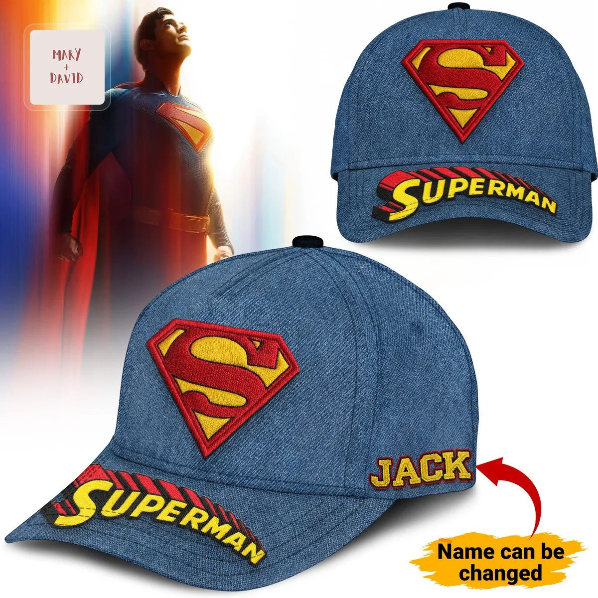 Superman Personalized Custom Name Blue Denim Style Baseball Cap