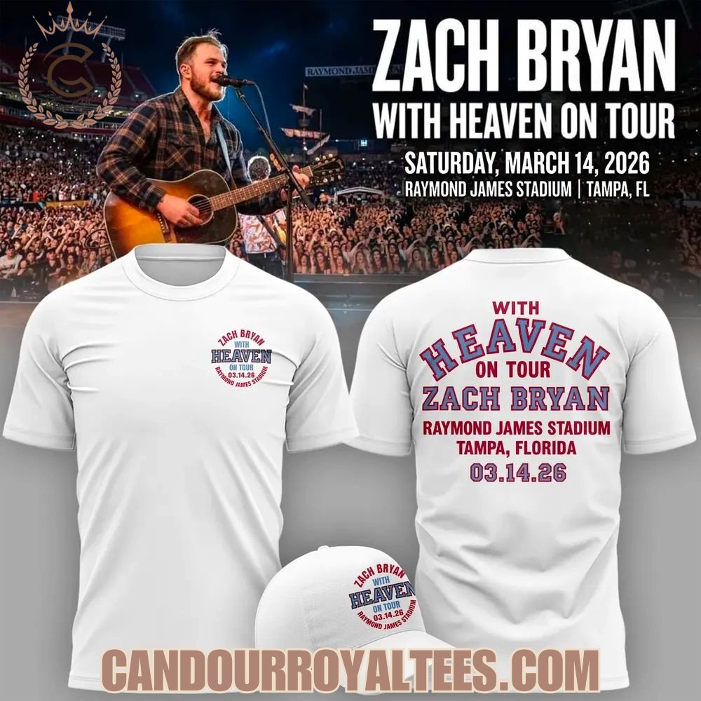 Zach Bryan 2026: “WITH HEAVEN ON TOUR” Raymond James Stadium T-Shirt